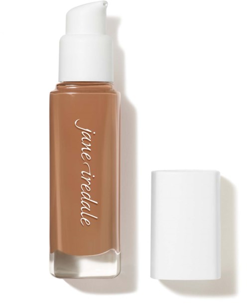 A bottle of liquid foundation with a white cap, label reads "jiale ridalle", placed on a white background.
