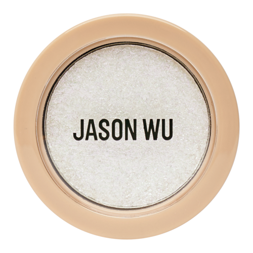 Ein runder Makeuptiegel mit beige Deckel, der den Namen 'JASON WU' zeigt.