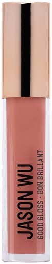 Lippenbalsemfles met een roze tint en gouden dop, gelabeld 'JASON WU GOOD GLOSS BON BRILLANT'.