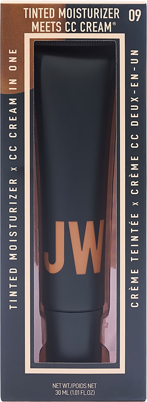 Pakken viser et rør med farget fuktighetskrem med JW-logo, som påstår at den møter CC-kräm og har en mørk nyanse.