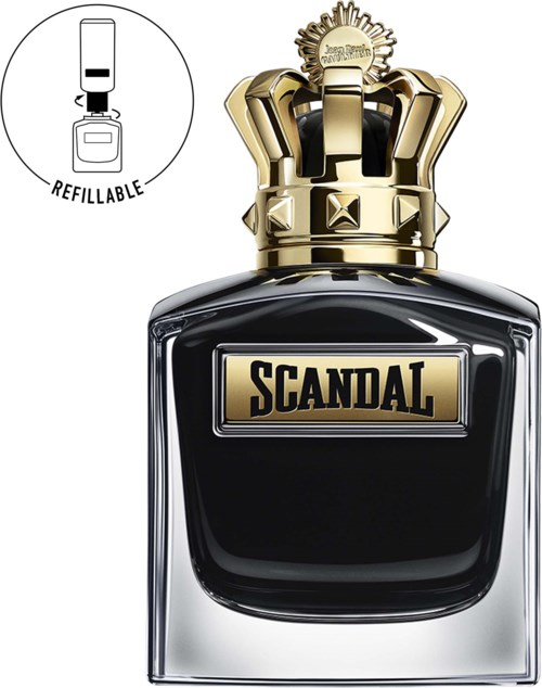 En parfymeflaske kalt Scandal med en gullkrone og refill-alternativ.