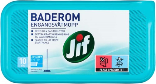 Jif badsterrensetørk med frisk duft, 10 servietter, for rask rengjøring, plastemballasje.
