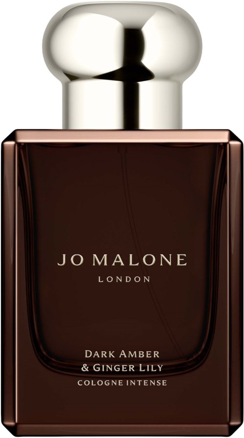 Fles met donkere amber en gemberserietijd geur, met een glanzende zilveren dop, door Jo Malone London.