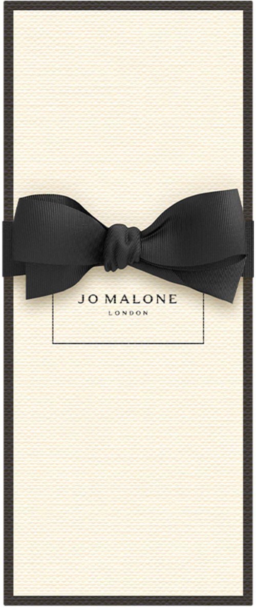 A white box with a black border, featuring a black bow and the text "Jo Malone London".