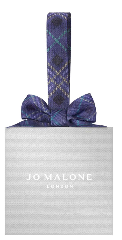 Jo Malone London Parfümverpackung mit violetter Karobandauflage.