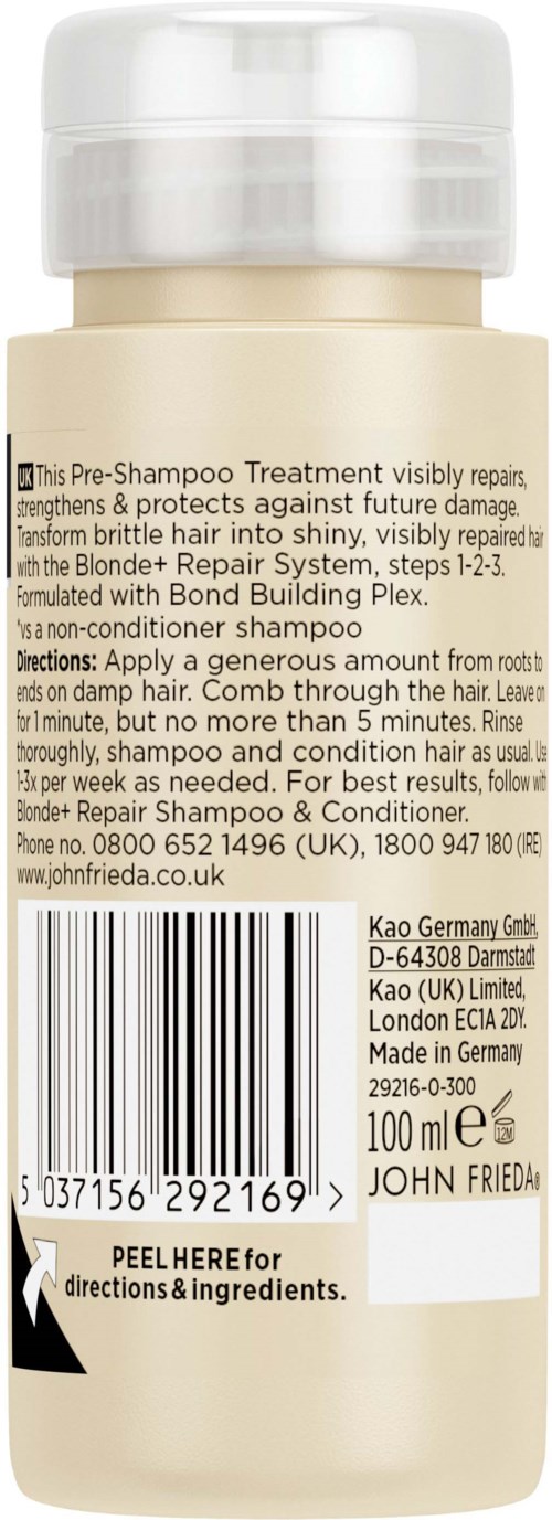 A beige shampoo bottle with a white cap and a barcode. Text explains its use and ingredients.