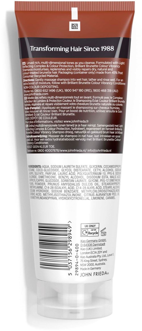 John Frieda Brilliant Brunette Colour Protecting Shampoo 250 ml
