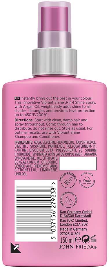 John Frieda Vibrant Shine Color 3-In-1 Shine Spray 150ml