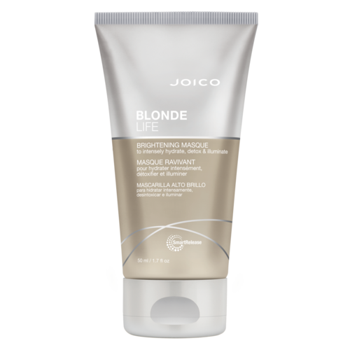 Beigeer Schlauch mit 'Joico Blonde Life Brightening Masque' für Haare, mit weißem Deckel.