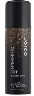 En svart og beige dusjsprayflaske med ordene 'SHIMMER' og 'JOICO' skrevet på den.