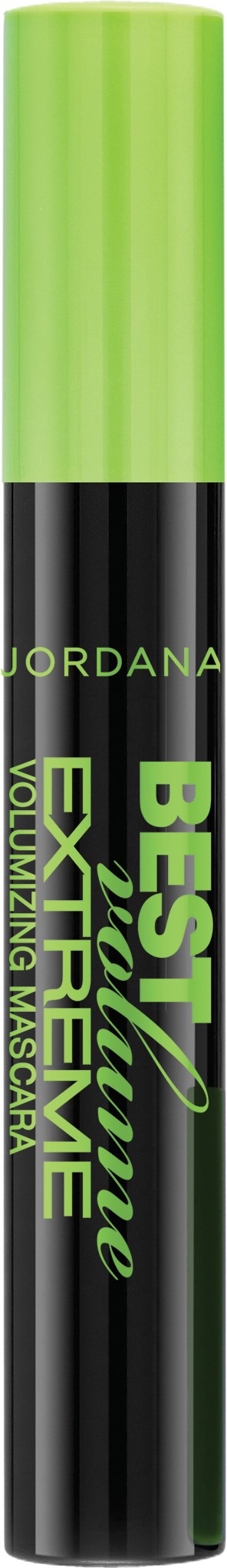 En svart og grønn markør med ordene "JORDANA BEST Extreme" og "EXTRA LONG LASTING MASCARA" skrevet på den.