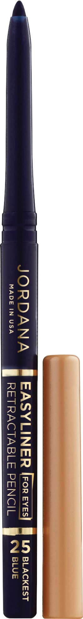 En blå penna med guld- och vit text och ett beige lock. Den är märkt som en reträttbar barnögonfranspenna.