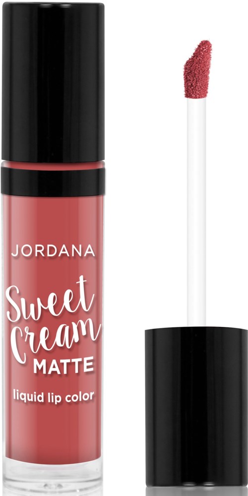 En flaske Jordana Sweet Cream Matte flydende læbestift med applikator.
