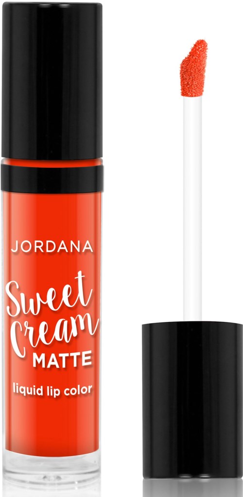 En læbestift med lys orange nuance og en hvid applikatorstang med orange spids.