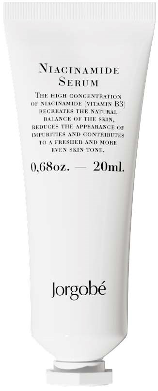 Vit tub med Niacinamide Serum av Jorgobé, 20 ml, förbättrar huden och minskar brister.