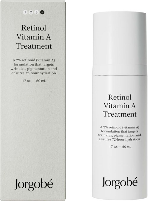 Retinol-vitamiini A -hoitopullo ja rasia, sisältää tuotetiedot ja tuotemerkin Jorgobé.