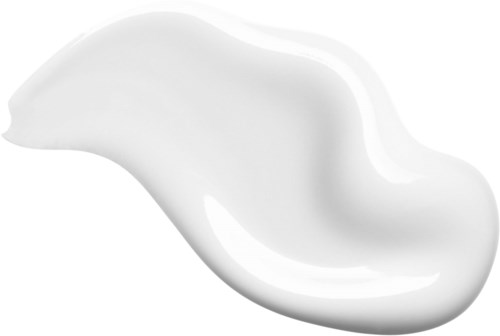 Eine weiße Klammer mit glatter, geschwungener Form, die wie ein Klecks Creme oder Lotion aussieht.