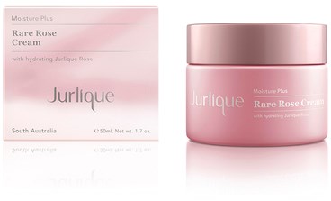 Pink krukke og eske for fuktighetskrem kalt Rare Rose Cream fra Jurlique fra Australia.