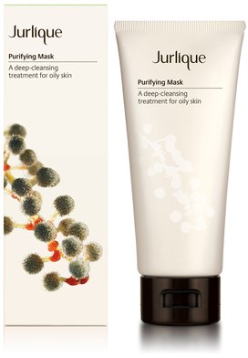 En hudvårdsprodukt som heter Jurlique Purifying Mask, med tub och förpackning som visar molekylillustrationer och produktdetaljer.