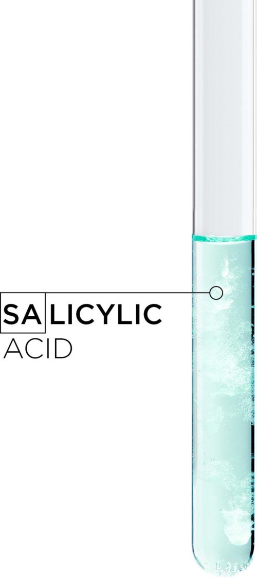 Ett provrör innehåller en klar vätska märkt med 'LICYLIC ACID' i svart och vitt.
