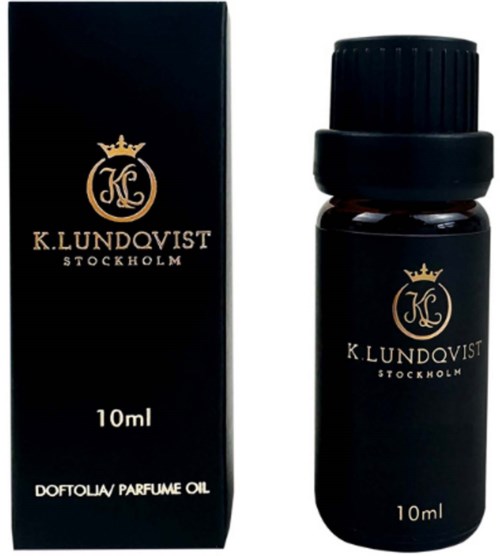Liten svart parfyllflaska med guldmatris, bredvid en matchande svart förpackning, båda märkt 10 ml.