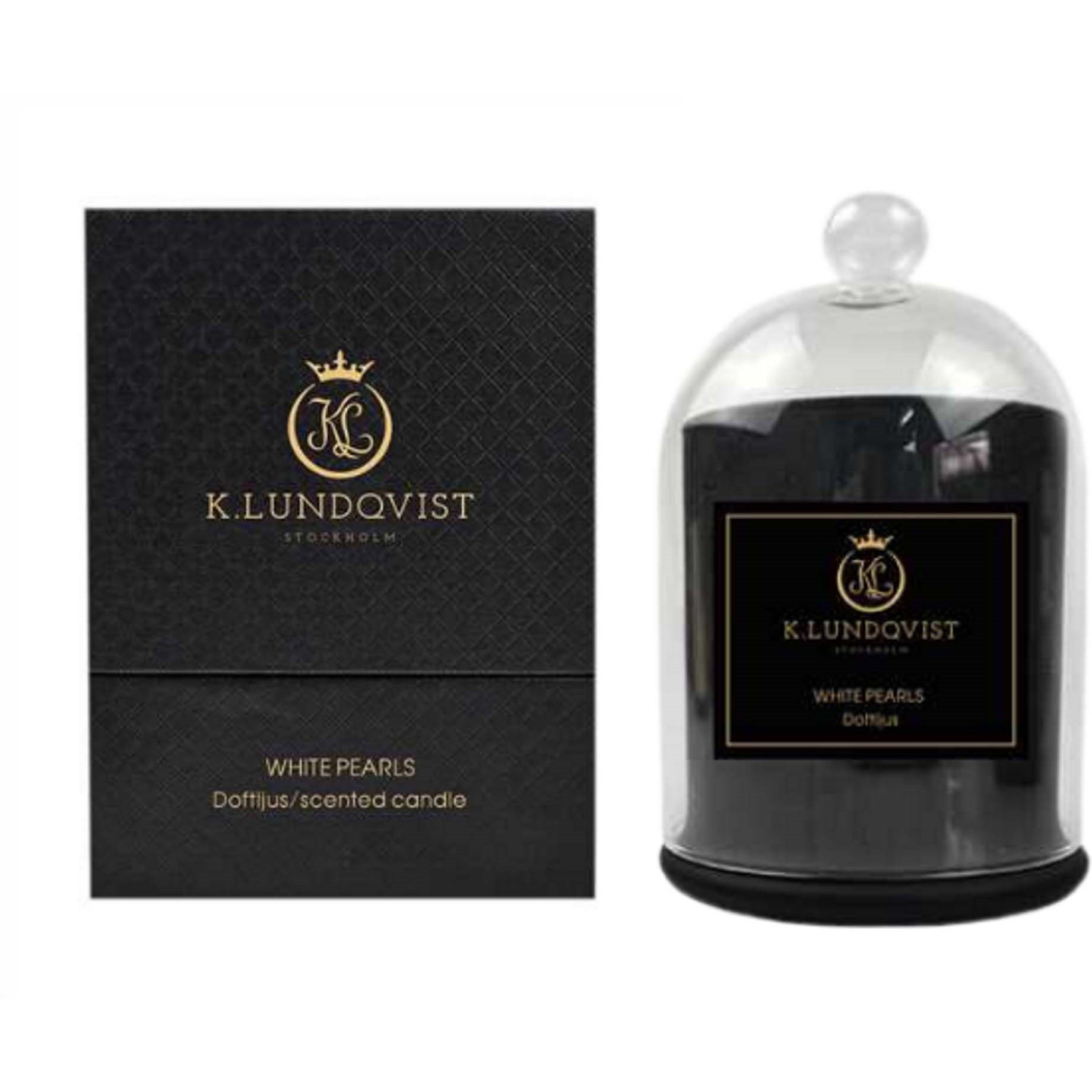 Läs mer om K. Lundqvist Stockholm Scented Candle with Glass Cover White Pearls/Fr