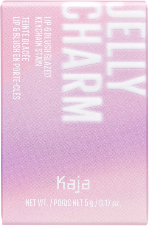 Kleine rosa Schachtel mit weißem Text über ein Lippen- und Wangenprodukt von Kaja.
