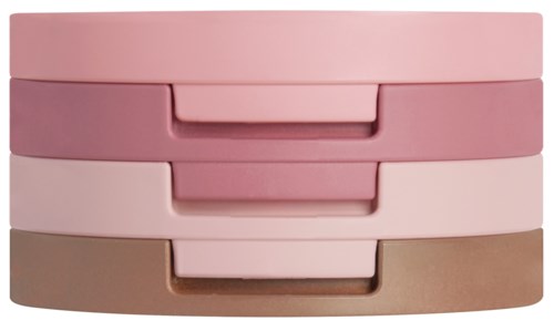 Vier stapelbare Pastellfarbene Schubladen in Pink, Hellrosa und Beige mit Schiebetüren. Einfach und ordentliche Aufbewahrung.
