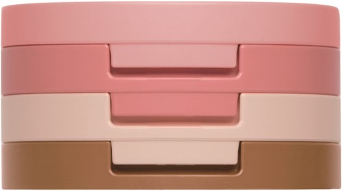 Colorful stacking boxes with three layers in pink, beige, and brown.