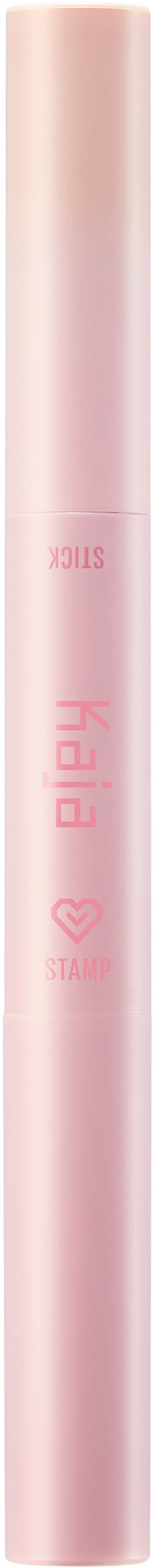 A pink cylindrical object with text and a heart symbol on it, likely a cosmetic or beauty product.