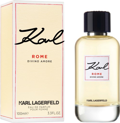 En parfyllflaska och box märkta med Karl Lagerfeld, Roman doft, för kvinnor, 100 ml.