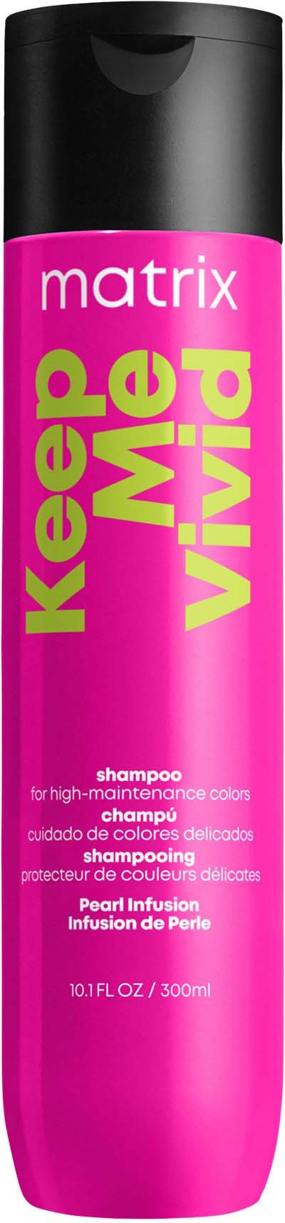 Eine lange rosa und schwarze Flasche mit grüner und weißer Aufschrift, genannt 'Keep Me Vibrant.'