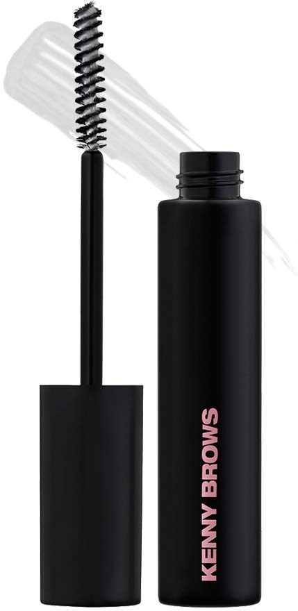 Sort mascara-rør med børsteapplikator, der viser. Tekst siger 'KENNY BROWS'.