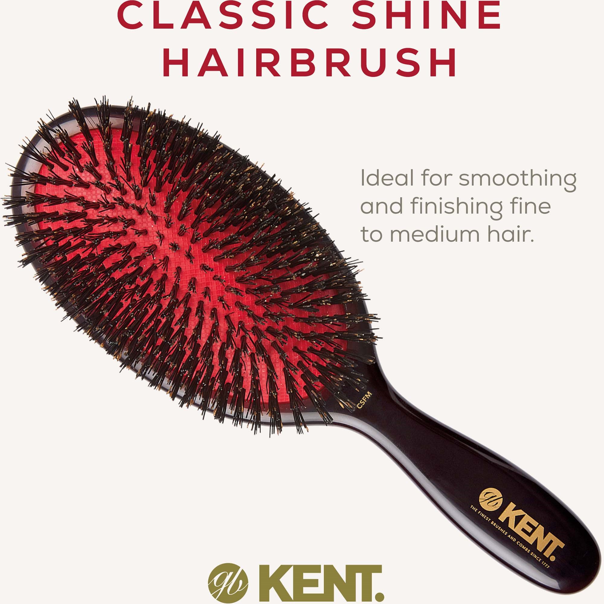 Kent Brushes Classic Shine Medium Black Bristle Hairbrush (zdjęcie 3)