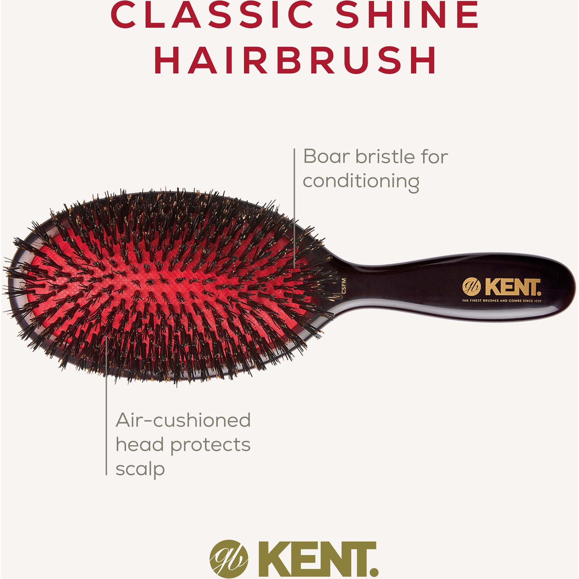 Kent Brushes Classic Shine Medium Black Bristle Hairbrush (zdjęcie 4)