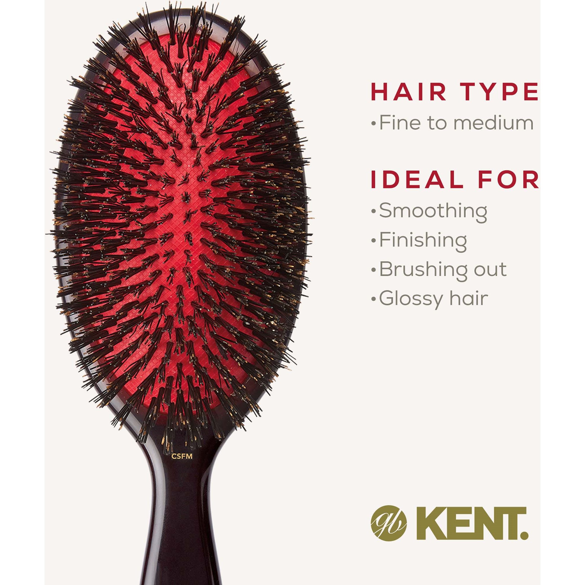 Kent Brushes Classic Shine Medium Black Bristle Hairbrush (zdjęcie 6)