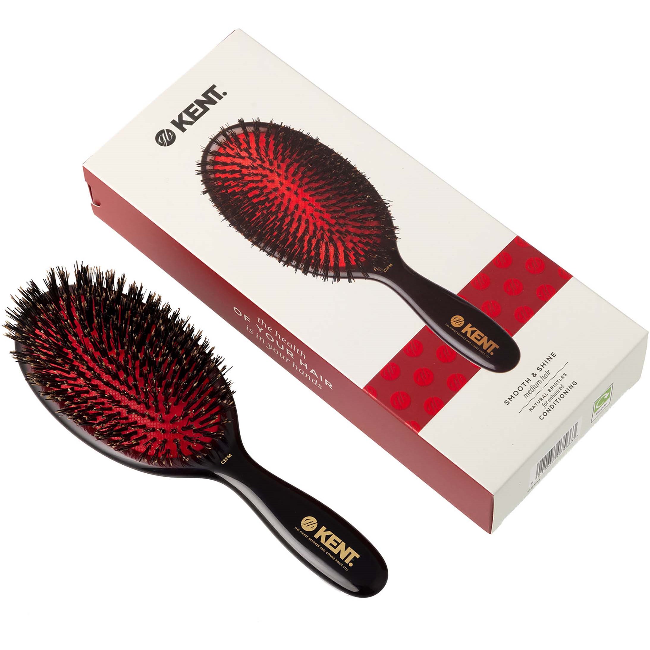 Kent Brushes Classic Shine Medium Black Bristle Hairbrush (zdjęcie 9)