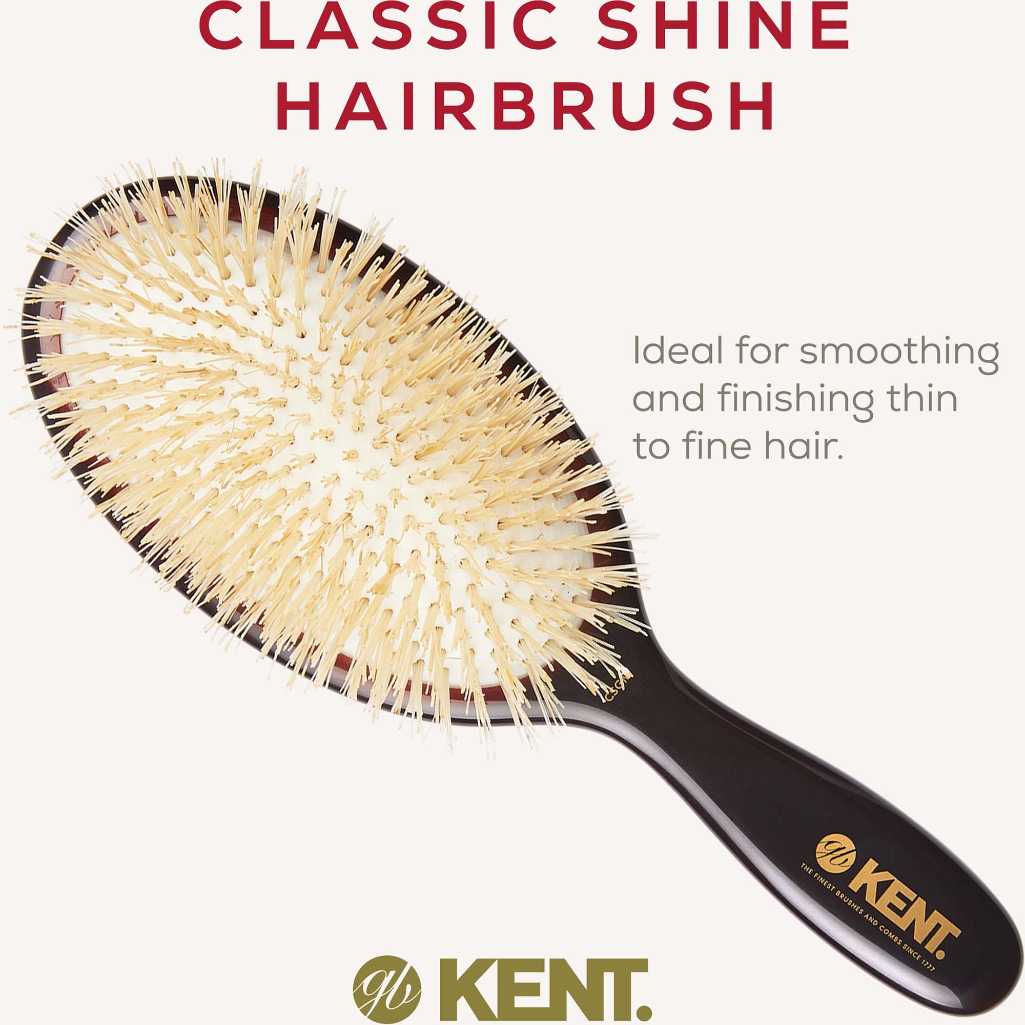 Kent Brushes Classic Shine Medium Soft White Pure Bristle Hairbrush (zdjęcie 3)