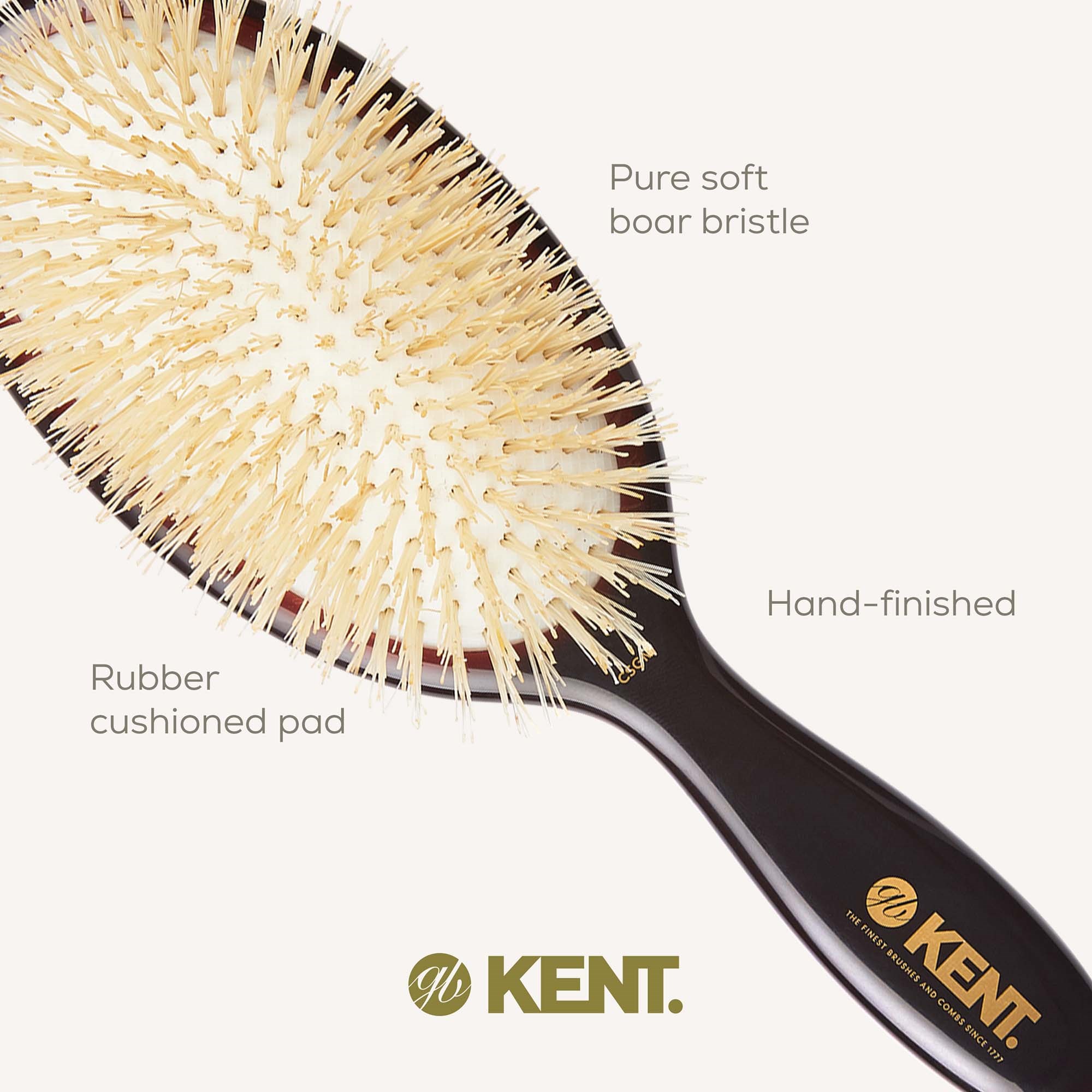 Kent Brushes Classic Shine Medium Soft White Pure Bristle Hairbrush (zdjęcie 5)
