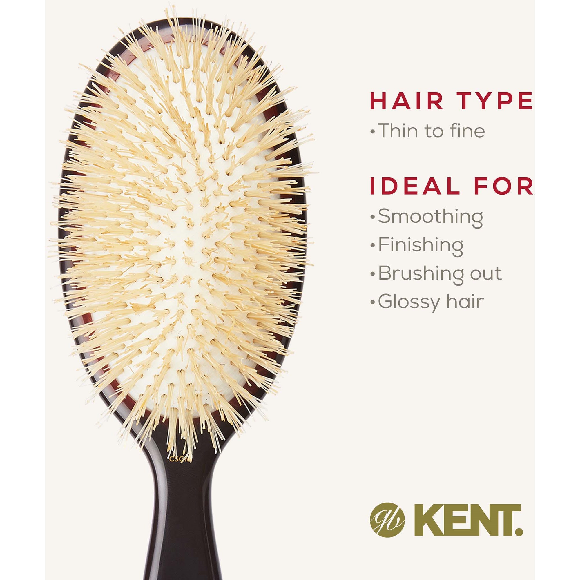 Kent Brushes Classic Shine Medium Soft White Pure Bristle Hairbrush (zdjęcie 6)