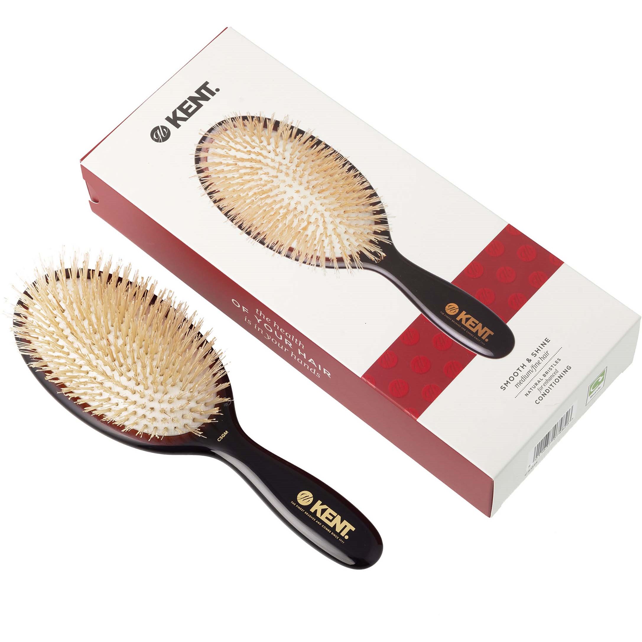 Kent Brushes Classic Shine Medium Soft White Pure Bristle Hairbrush (zdjęcie 8)
