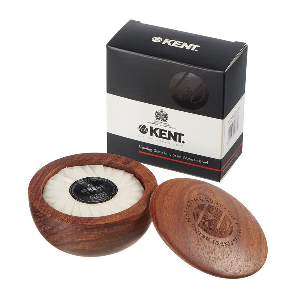 Kent Brushes Dark Oak Shaving Bowl with Luxury Shaving Soap 120g