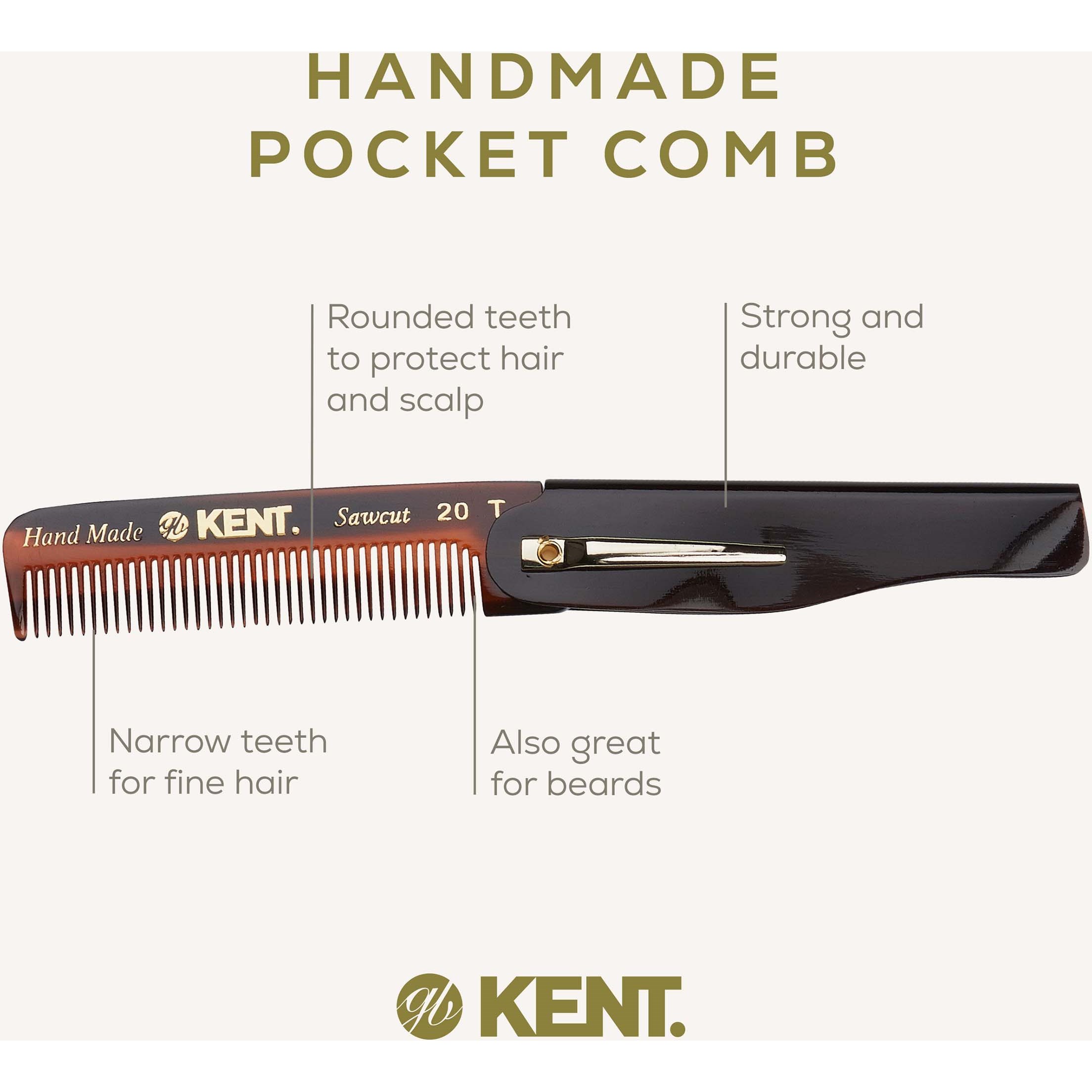 Kent Brushes Handmade Mens Folding Pocket Comb Fine (zdjęcie 4)