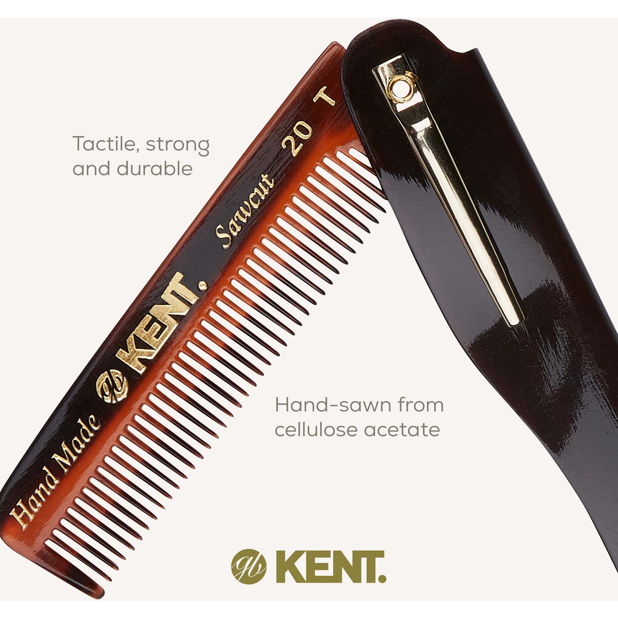 Kent Brushes Handmade Mens Folding Pocket Comb Fine (zdjęcie 5)
