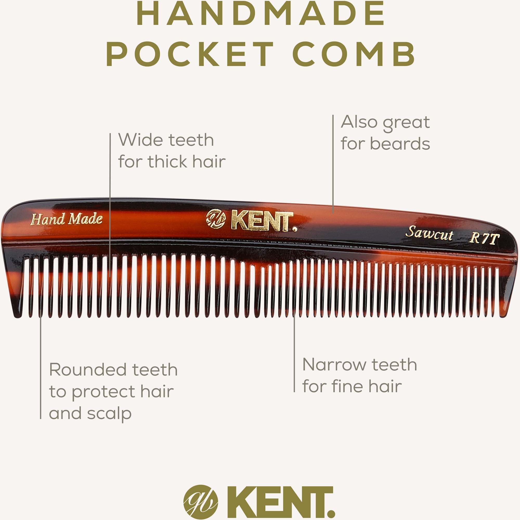 Kent Brushes Handmade Small Fine/Coarse Toothed Pocket Comb (zdjęcie 4)