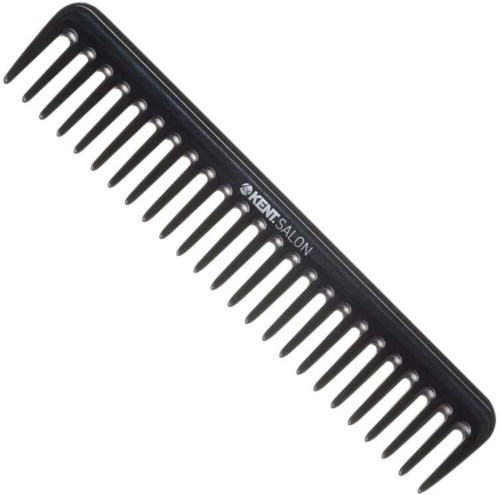 En svart hårkam med breda och smala tänder, märkt 'KENT SALON' i vitt.