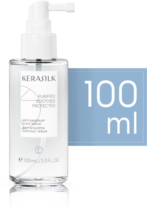 Klart pumpflaska som innehåller 100 ml skalpserum mot mjäll.