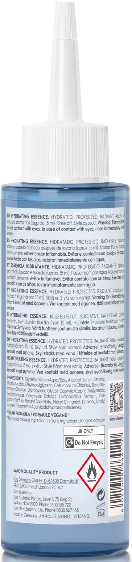 A clear plastic bottle with a white nozzle, filled with blue liquid, and warning symbols on the label.