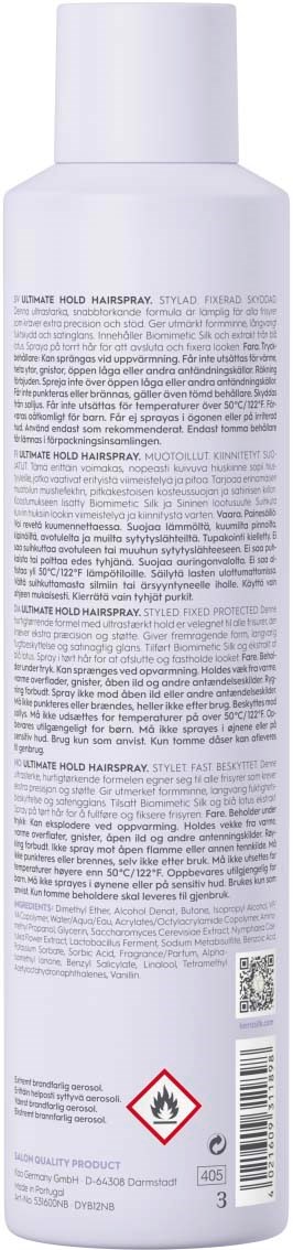 En vit, cylindrisk flaska med liten text och en farosymbol nära botten.