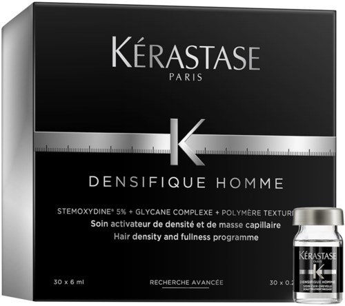 Kérastase Densifique Homme er et hårprodukt som øker hårtykkelsen og fylden, med en liten flaske inkludert.